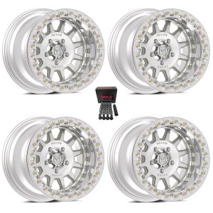 Valor V09 Beadlock 15x10 Wide Wheels Machined Polaris RZR Turbo R & Pro R Ranger 1500 Xpedition